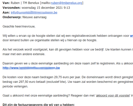 Opgelet met scam e-mails voor domeinnamen!