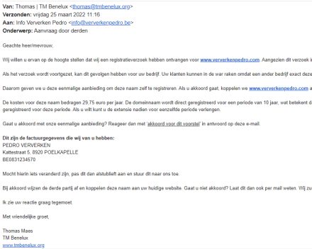 Opgelet met scam e-mails voor domeinnamen!